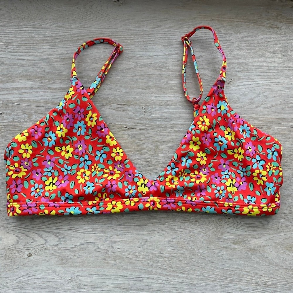 ONE ONE Floral Bralette Bikini Top Women Large Red Triangle